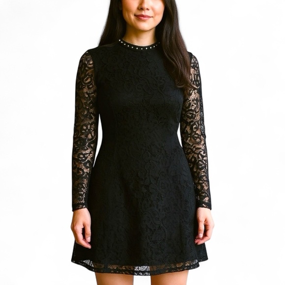 Zara Dresses & Skirts - NWT Zara Black Lace Cocktail Party Dress Size Medium Long Sleeve